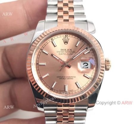 Super Clone 3135 Rolex Datejust Two Tone Rose Gold Jubilee Watch 36mm